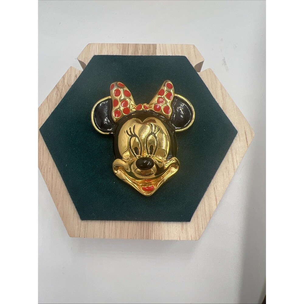 Vintage Minnie Mouse Brooch Pin Disney Gold Tone Large 2 Inches Signed RARE